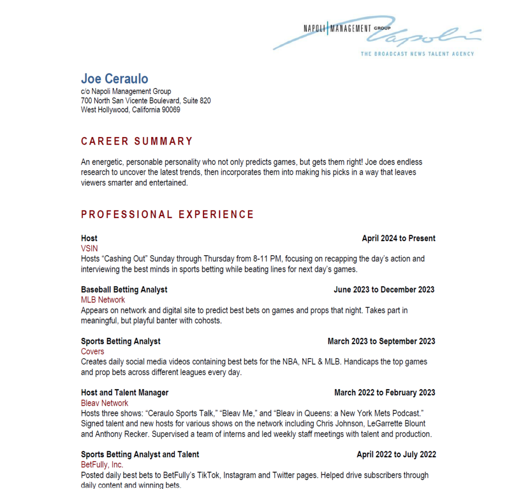 Joe Ceraulo Resume