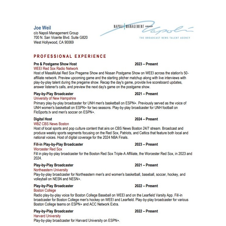 Joe Weil - Resume