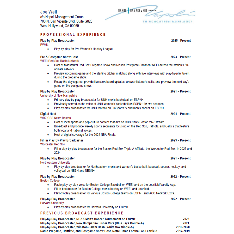 Joe Weil - Resume