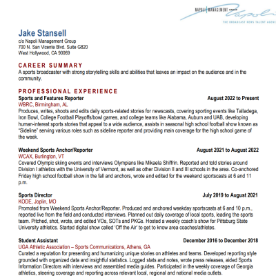 Jake Stansell Resume